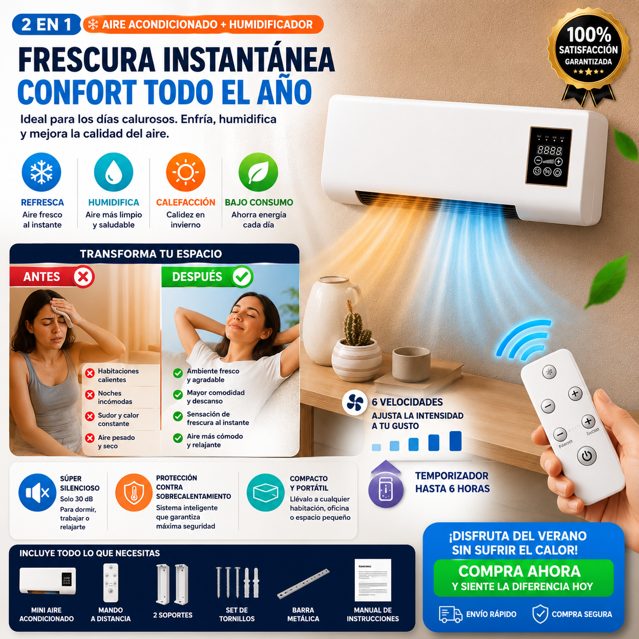 Mini aire acondicionado portátil 2 en 1